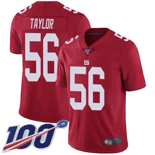 Men New York Giants #56 Lawrence Taylor Red Limited Red Inverted Legend 100th Season Football NFL Jersey